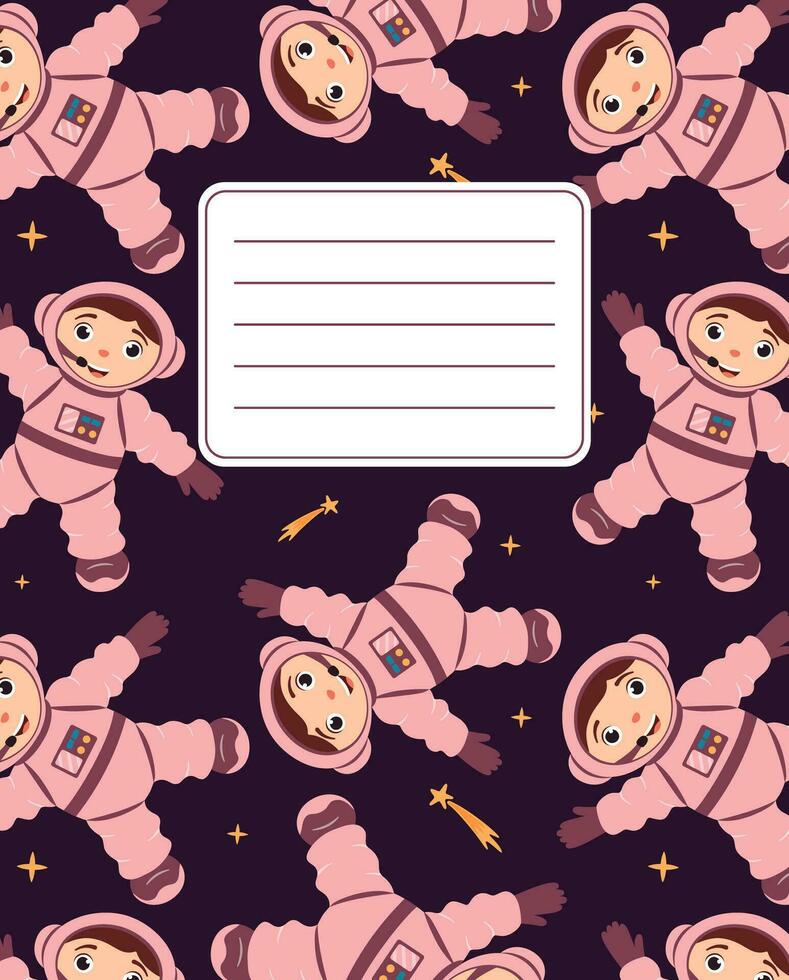 cobrir Projeto para cadernos, planejadores com a imagem do uma fofa astronauta. vetor