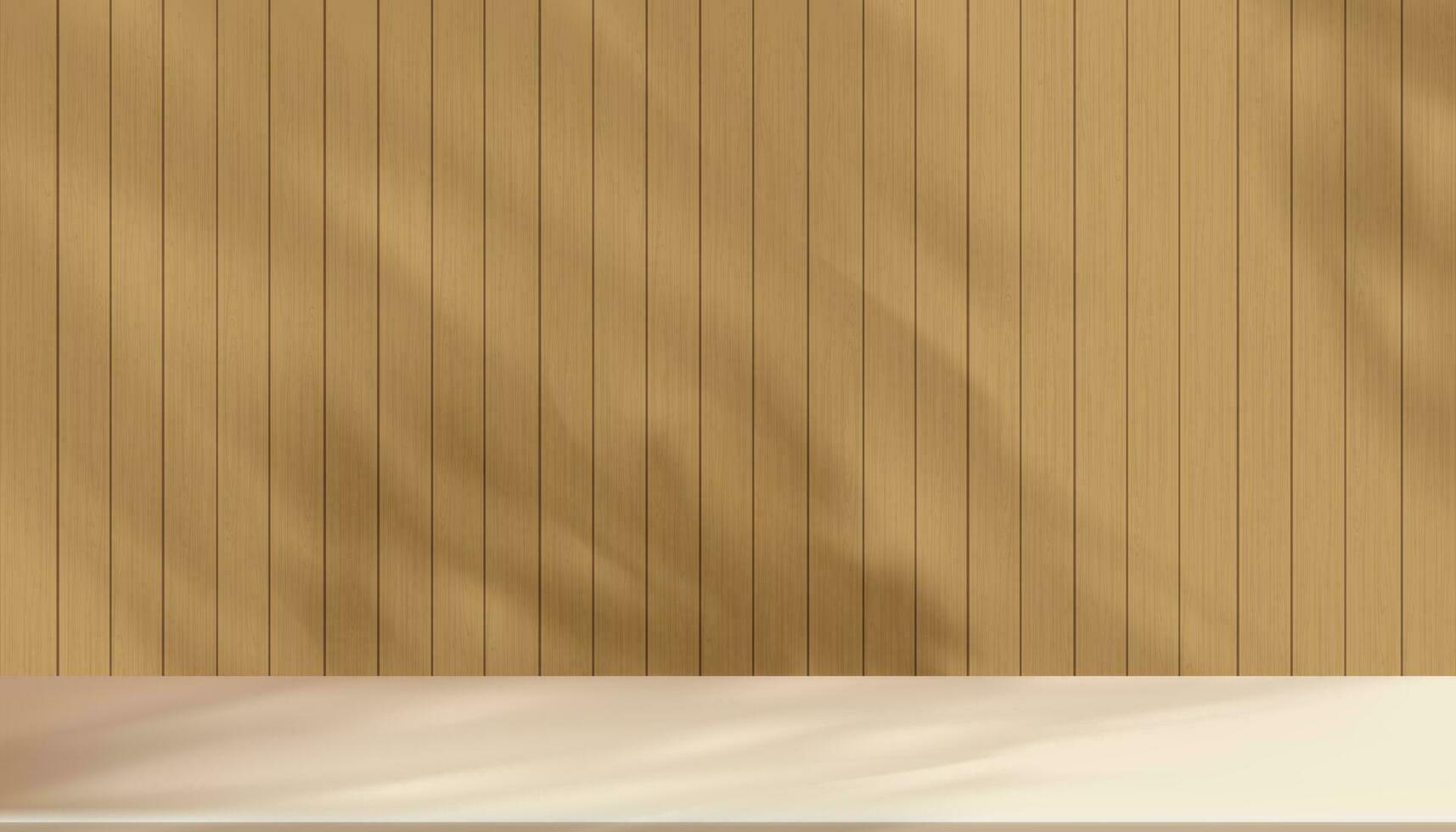 fundo estúdio 3d bege exibição com sombra folhas em Castanho madeira parede quarto com cimento chão, conceito para orgânico Cosmético produtos apresentação, outono, inverno venda conectados loja, vetor