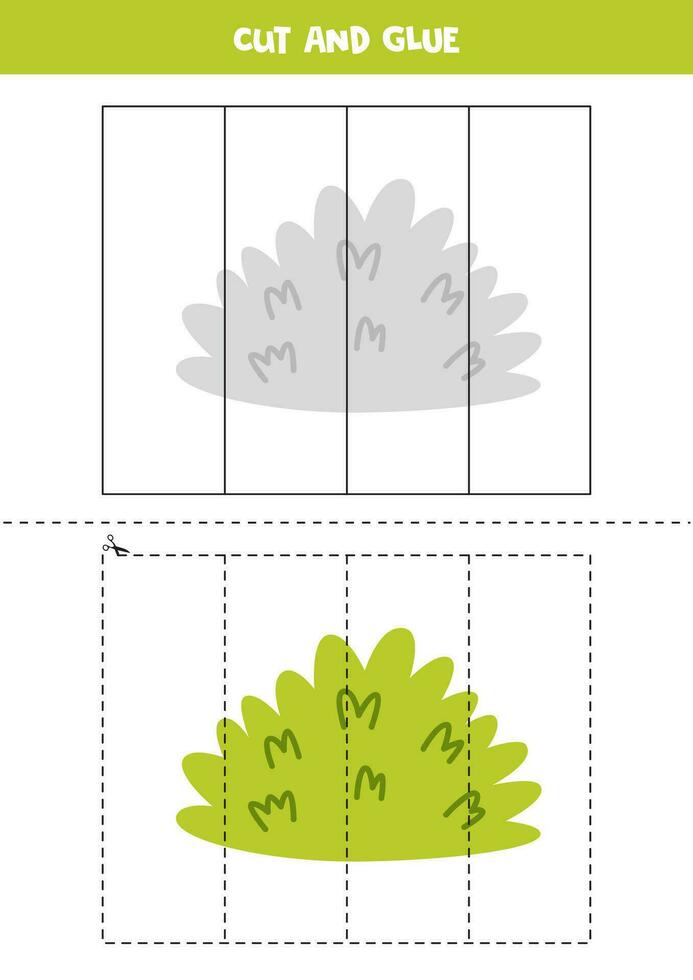 cortar e cola jogos para crianças. fofa desenho animado verde arbusto. vetor