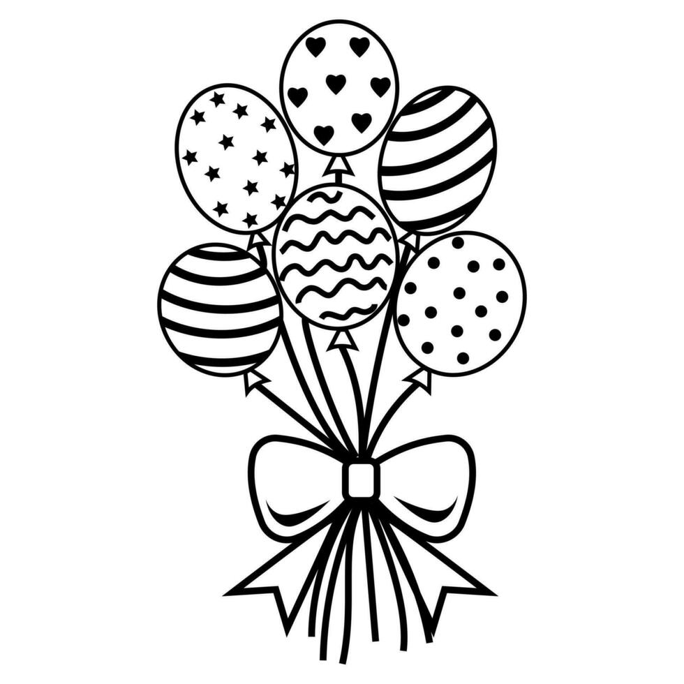 festivo ramalhete do balões, Preto contorno, rabisco estilo vetor