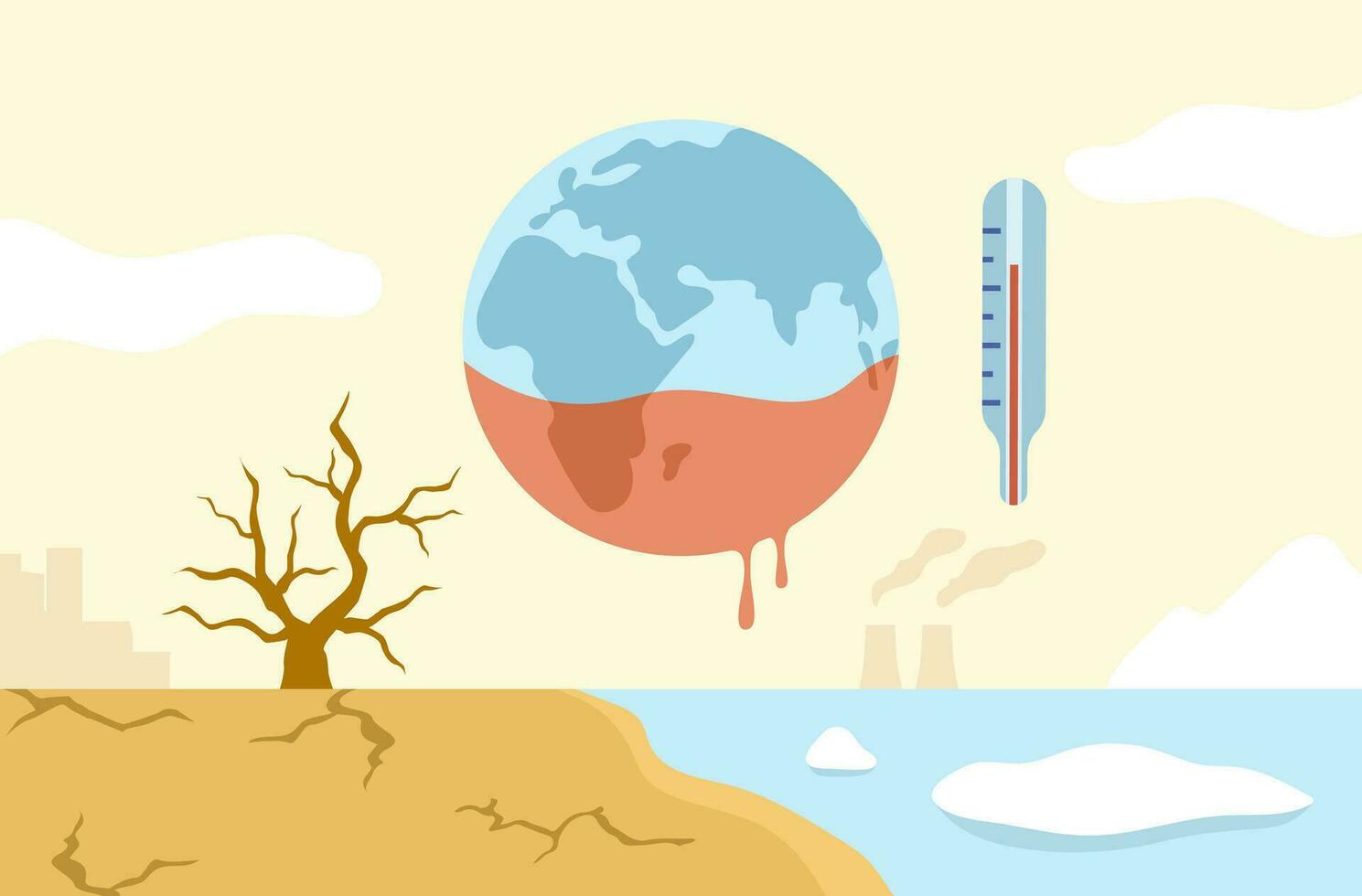 global aquecimento conceito. clima mudar. gelo Derretendo. seca. vetor