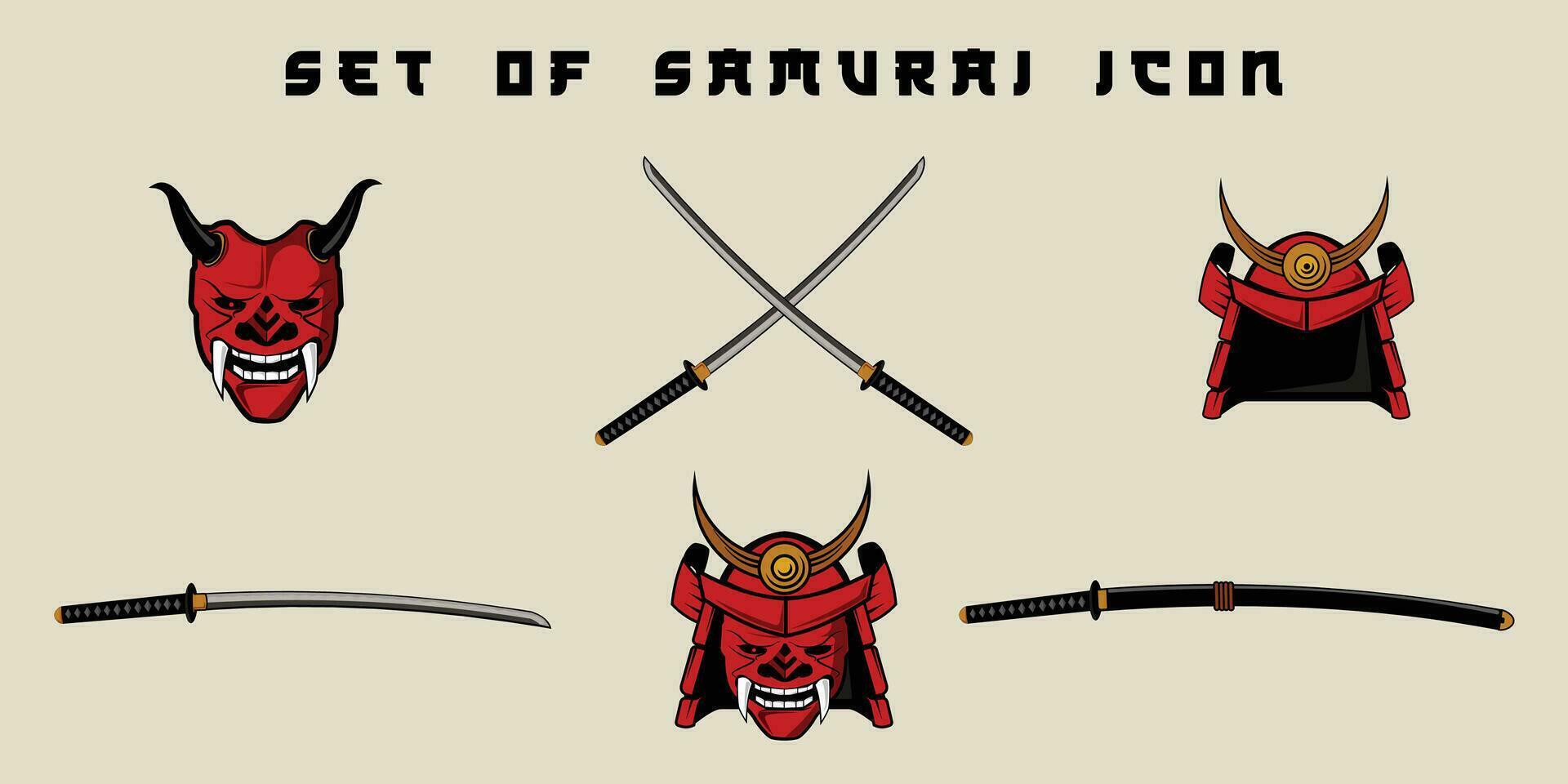 conjunto do isolado samurai ícone vetor ilustração modelo gráfico Projeto. agrupar coleção do vários japonês Guerreiro armaduras placa ou símbolo para logotipo conceito com cor estilo