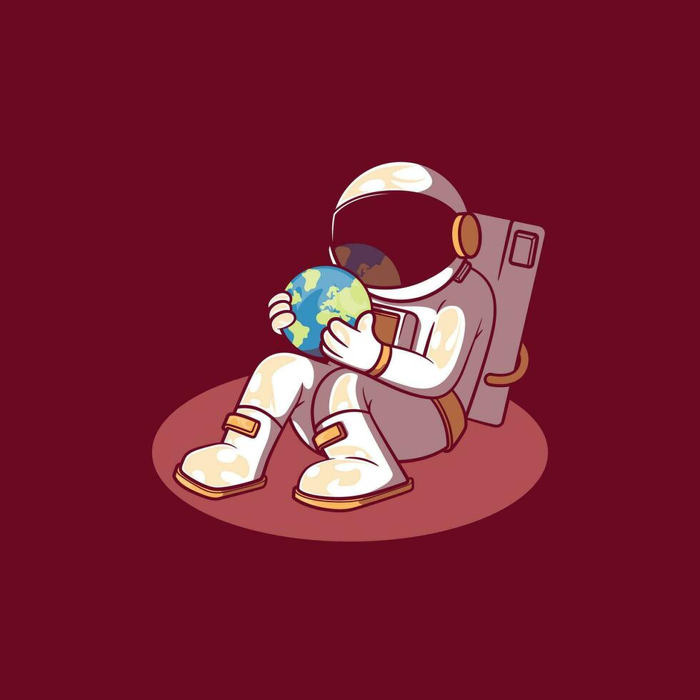 astronauta personagem segurando planeta terra vetor ilustração. ecologia, natureza, mascote Projeto conceito.