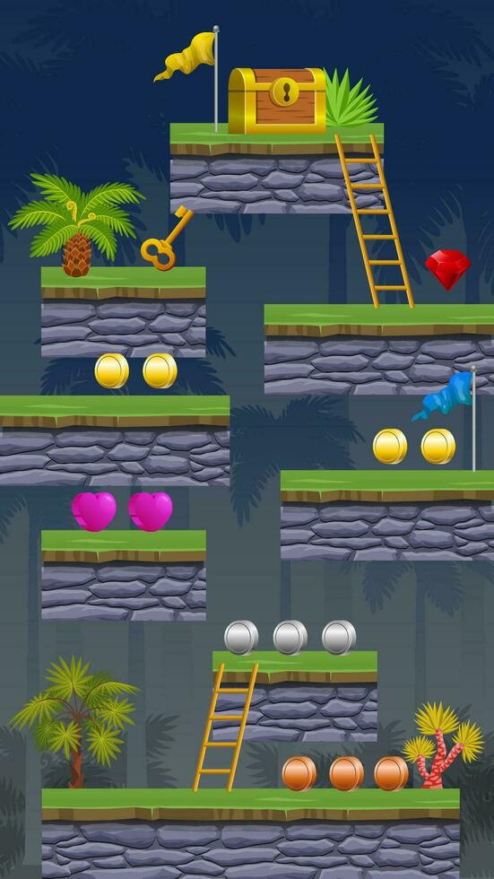 jogos fundo com flutuando plataforma dentro a selva cena para Móvel jogos vetor