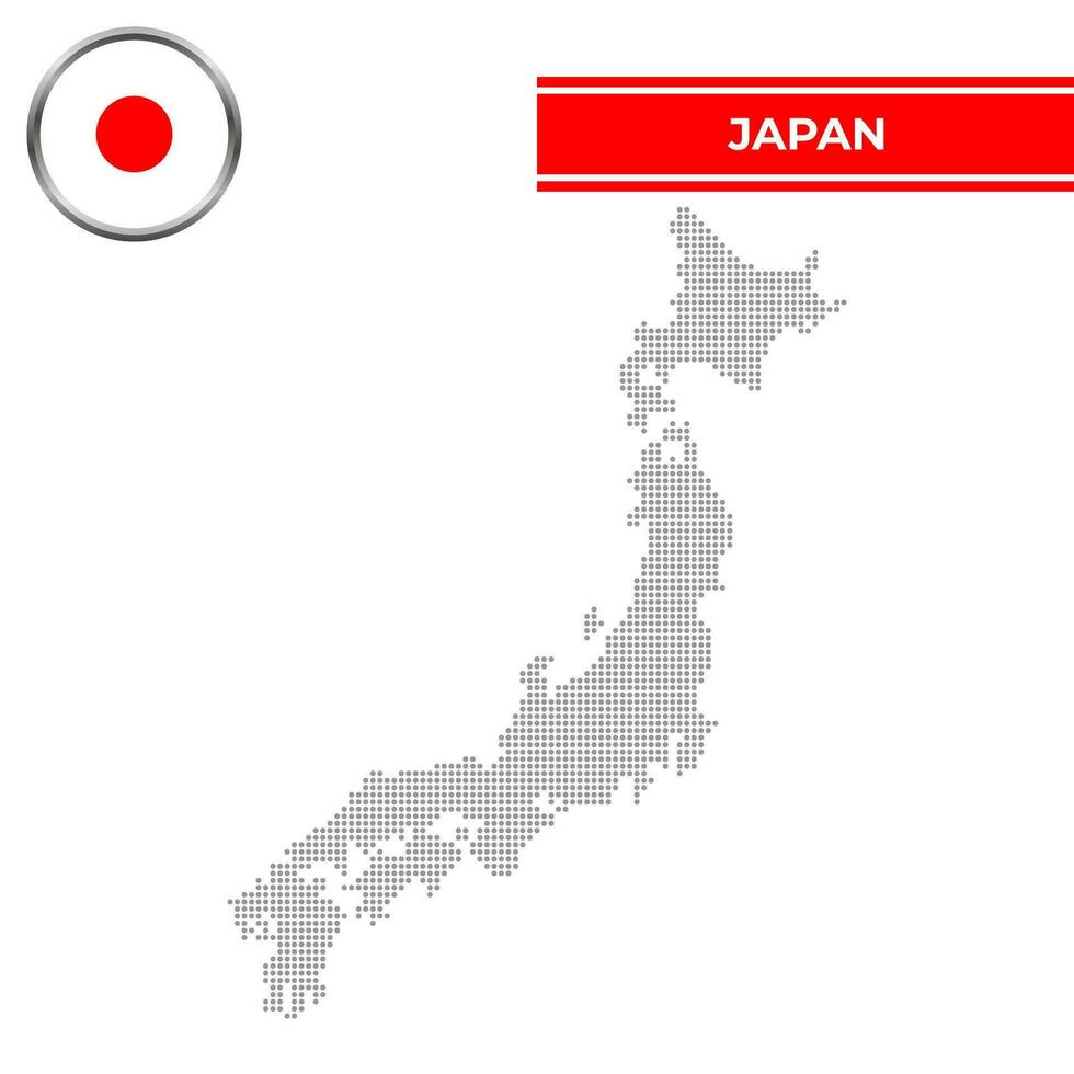 pontilhado mapa do Japão com circular bandeira vetor