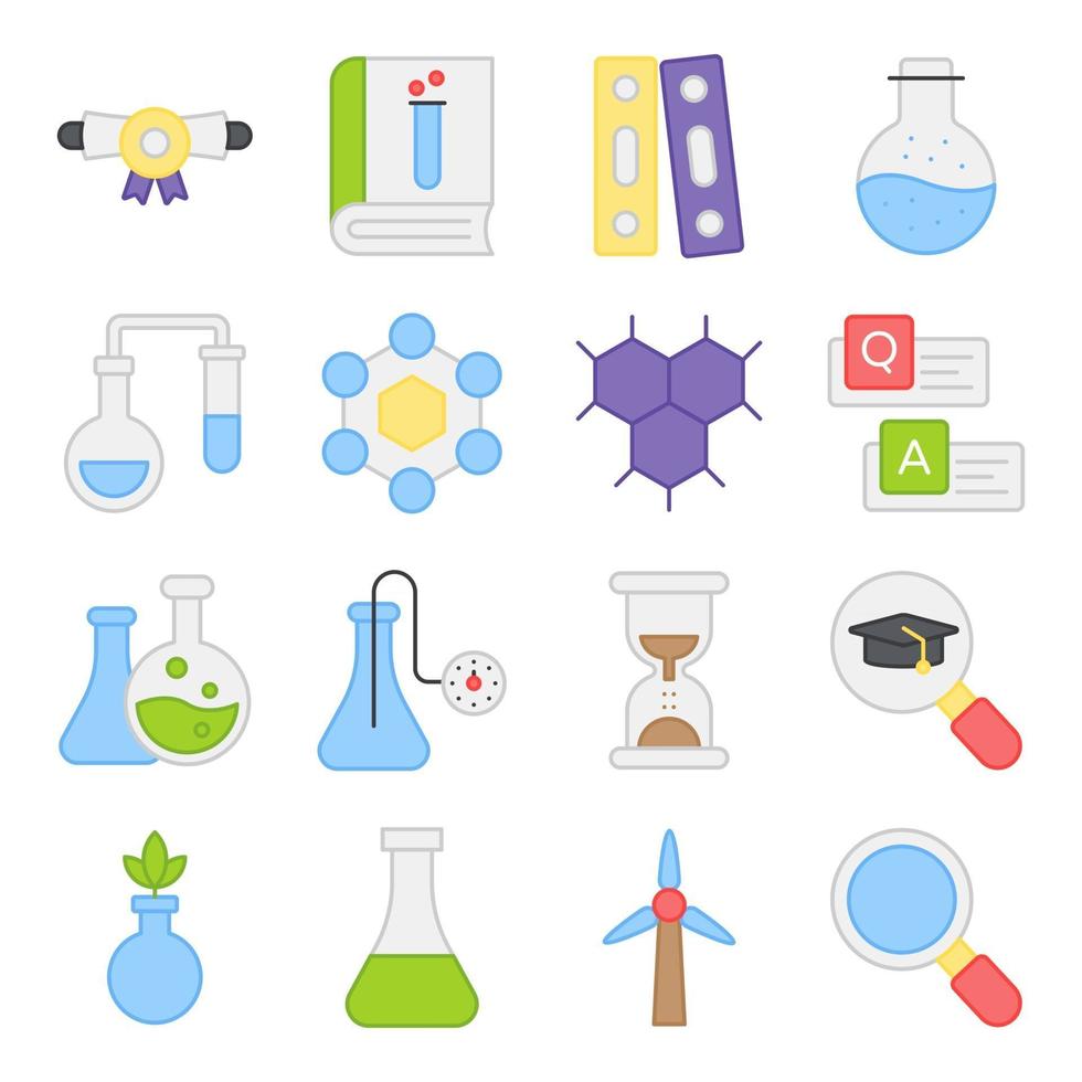 pacote de ícones planos de ciência e experimento vetor