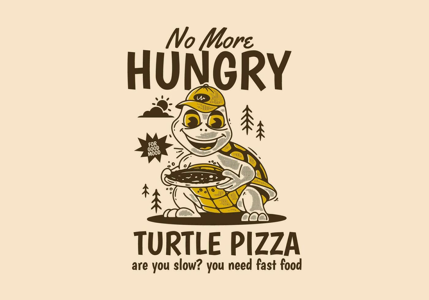 tartaruga pizza, não Mais com fome, mascote personagem do uma tartaruga segurando uma pizza vetor