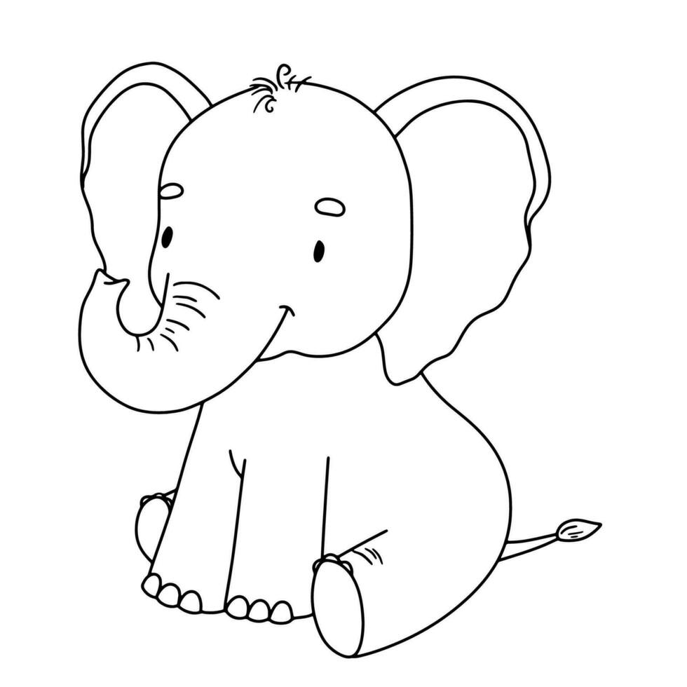 fofa sentado elefante. esboço ilustração para crianças. linha safári animal para coloração página. vetor