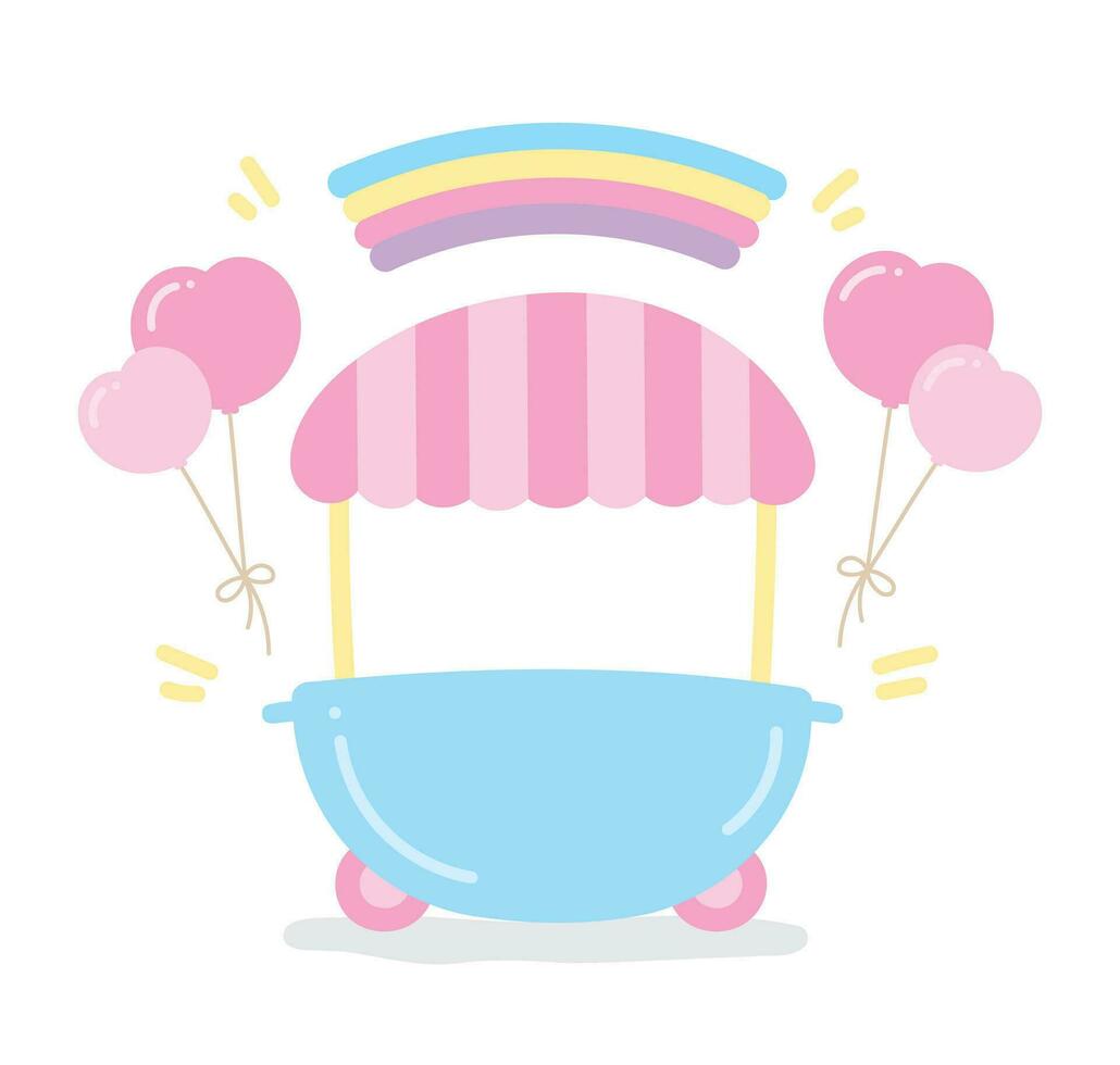 fofa kawaii carrinho quiosque com arco Iris desenho animado gráfico elemento vetor