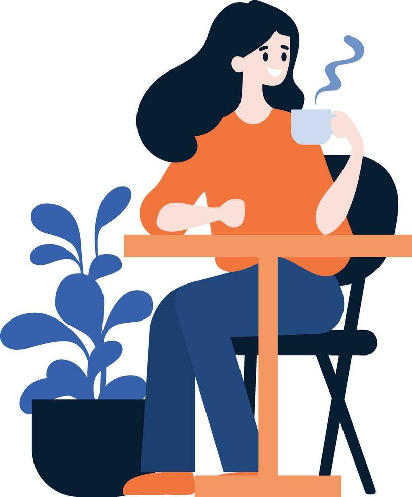 mão desenhado fêmea escritório trabalhador relaxante enquanto bebendo café dentro plano estilo vetor