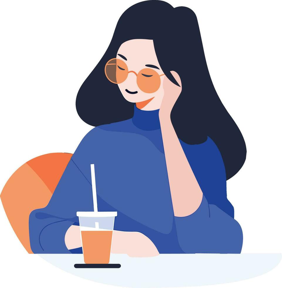 mão desenhado fêmea escritório trabalhador relaxante enquanto bebendo café dentro plano estilo vetor