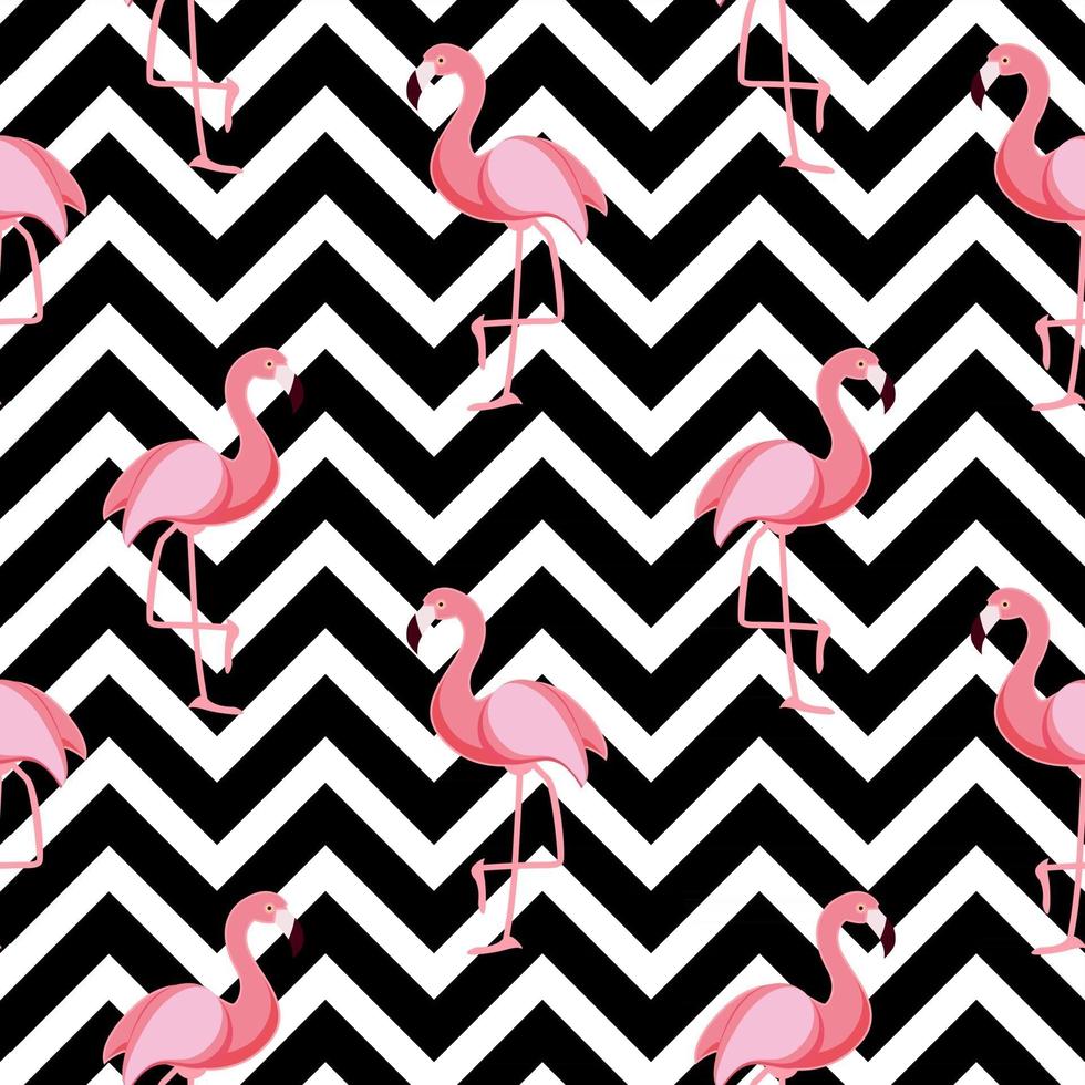 Ilustração em vetor fundo fofo retrô sem costura flamingo