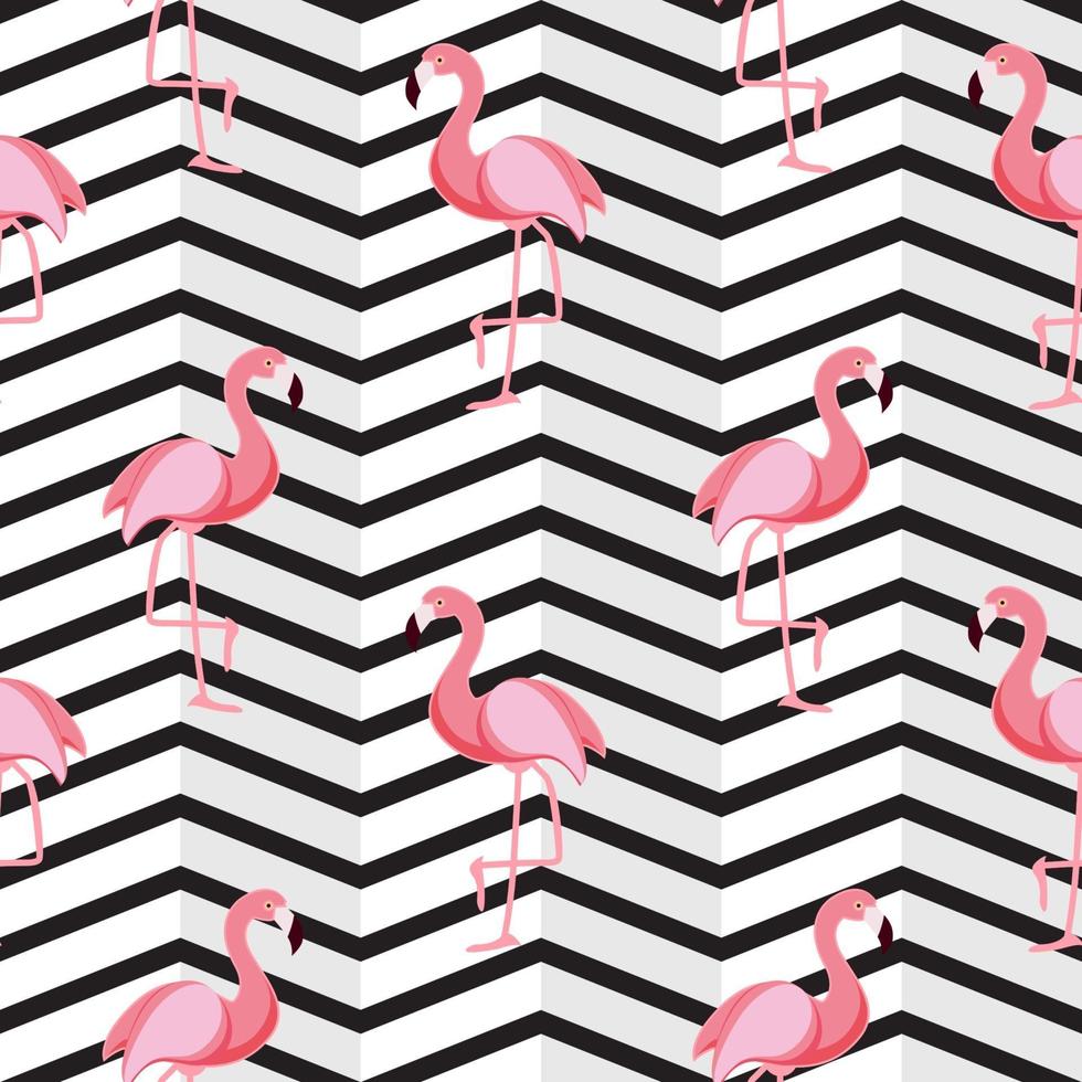 Ilustração em vetor fundo fofo retrô sem costura flamingo