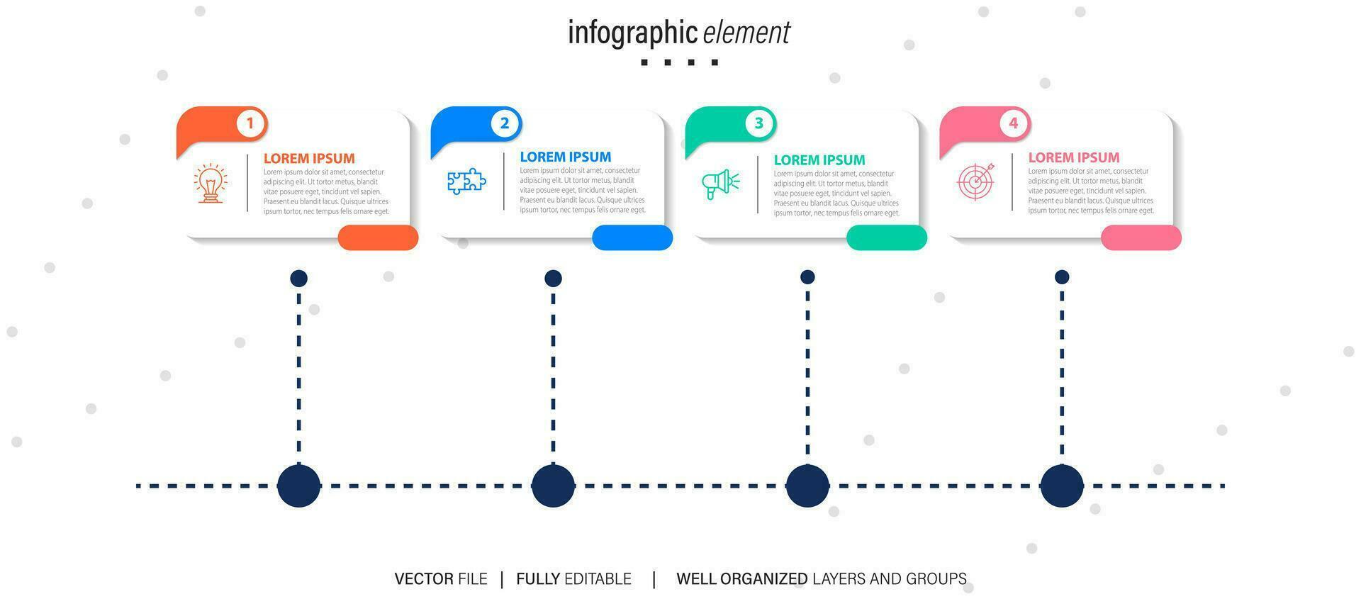 moderno caixa linha infográfico modelo com 4 passos. o negócio círculo modelo com opções para folheto, diagrama, fluxo de trabalho, Linha do tempo, rede Projeto. vetor