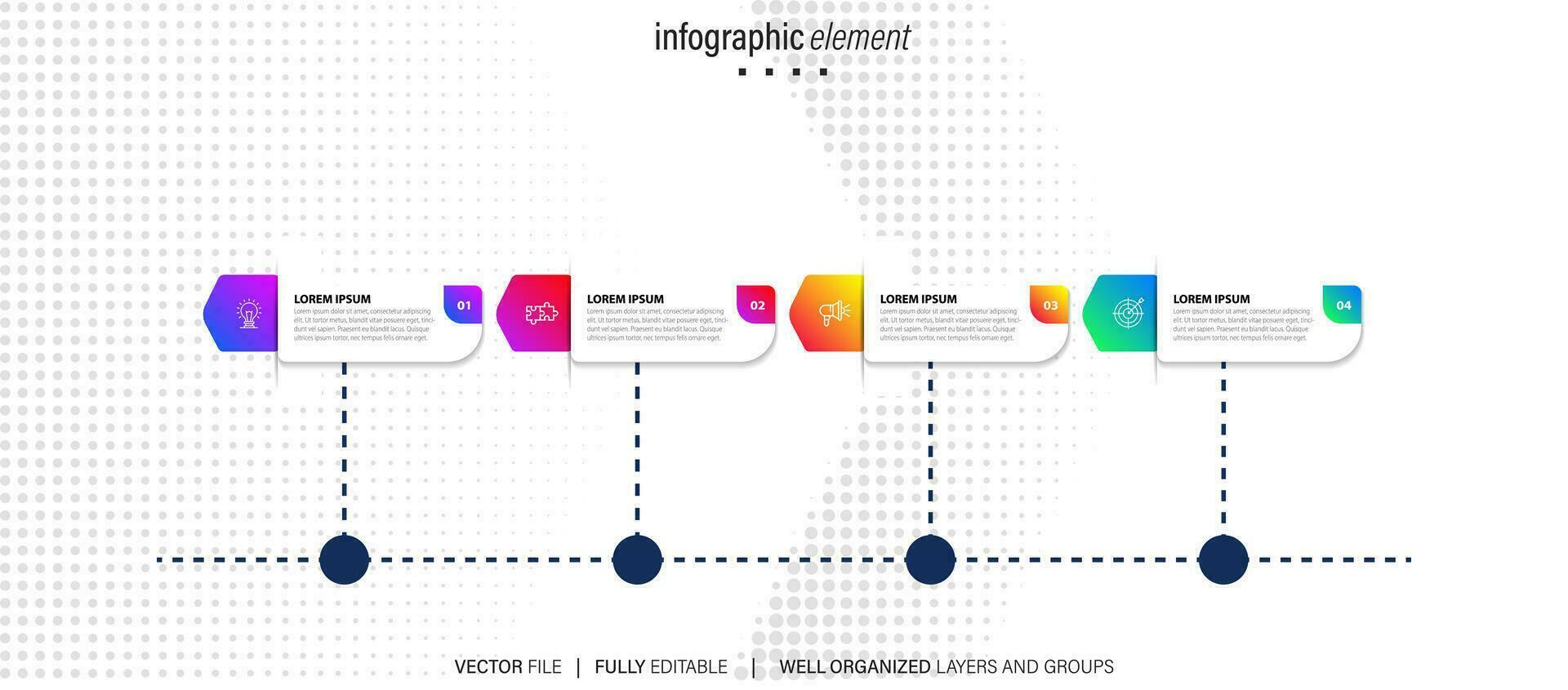 design de infográfico de linha do tempo com círculo para modelo de negócios. vetor 4 passos.