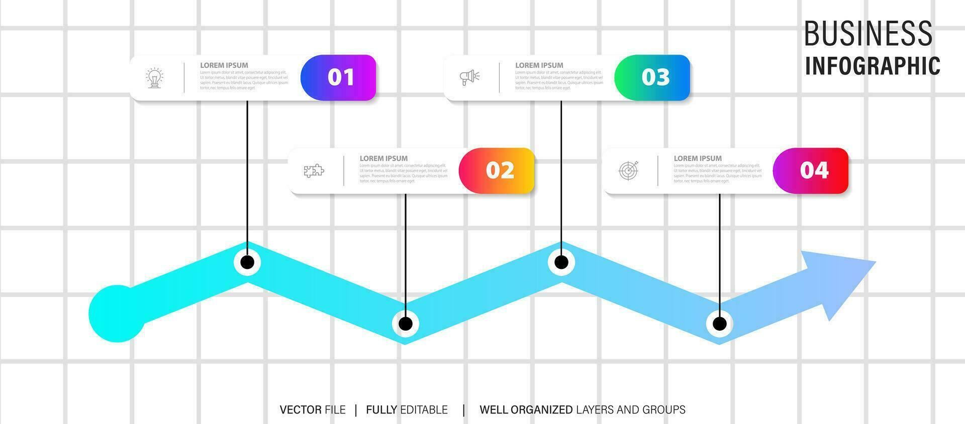 Linha do tempo infográfico modelo, o negócio conceito com 4 opções, vetor ilustração.