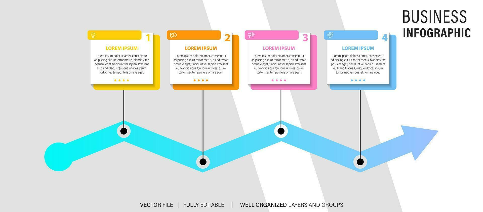 ícones de infográfico de linha do tempo de mapa de estrada de negócios projetados para abstrato modelo de marco elemento diagrama moderno processo tecnologia digital marketing dados apresentação gráfico ilustração vetorial vetor