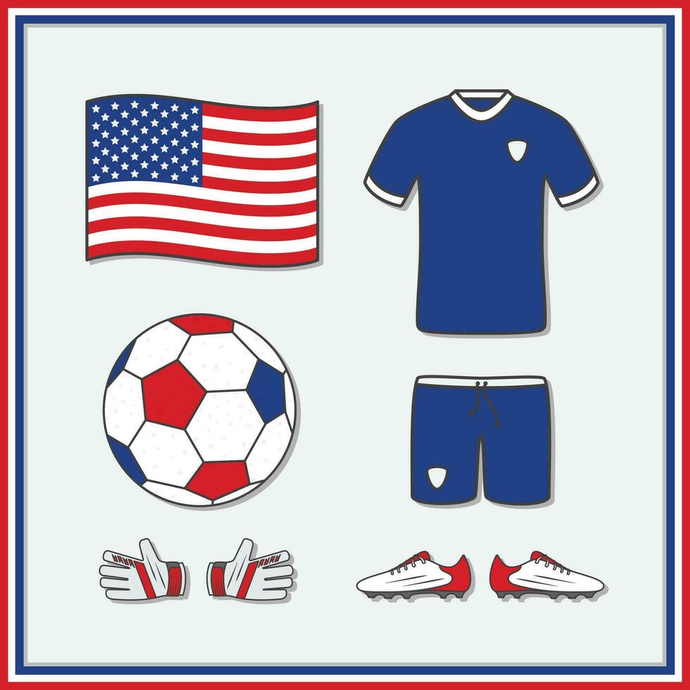 Unidos estados futebol desenho animado vetor ilustração. futebol camisas e futebol bola plano ícone esboço