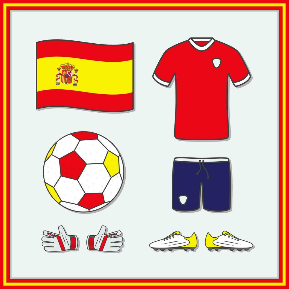 Espanha futebol desenho animado vetor ilustração. futebol camisas e futebol bola plano ícone esboço