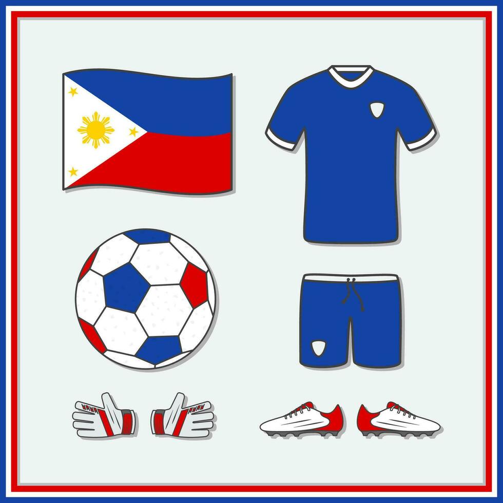 Filipinas futebol desenho animado vetor ilustração. futebol camisas e futebol bola plano ícone esboço