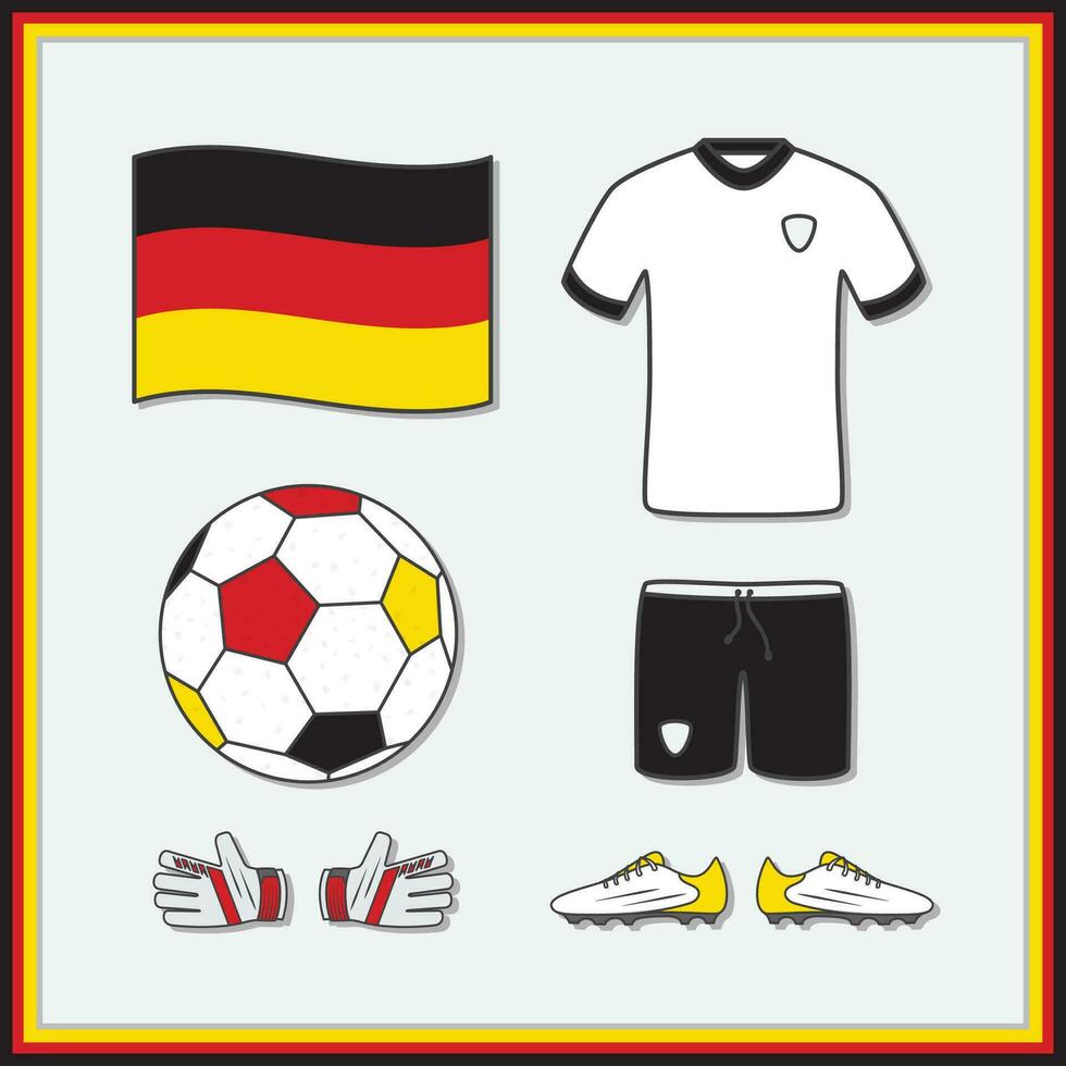 Alemanha futebol desenho animado vetor ilustração. futebol camisas e futebol bola plano ícone esboço