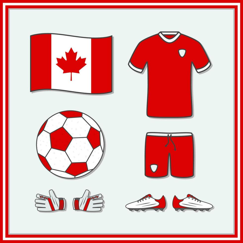 Canadá futebol desenho animado vetor ilustração. futebol jérsei e futebol bola plano ícone esboço