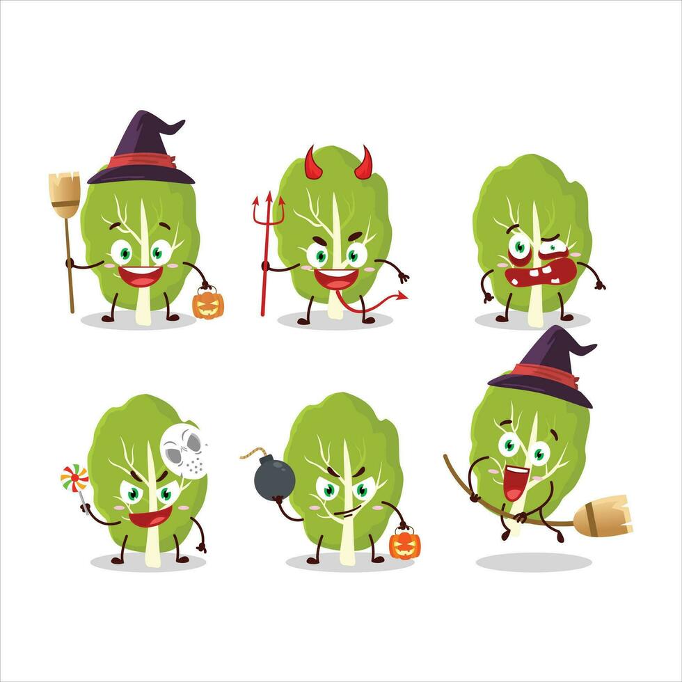 dia das Bruxas expressão emoticons com desenho animado personagem do couve verduras vetor