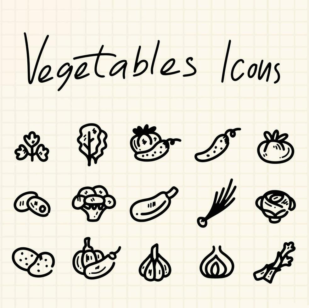 mão desenhado linha legumes ícones vetor