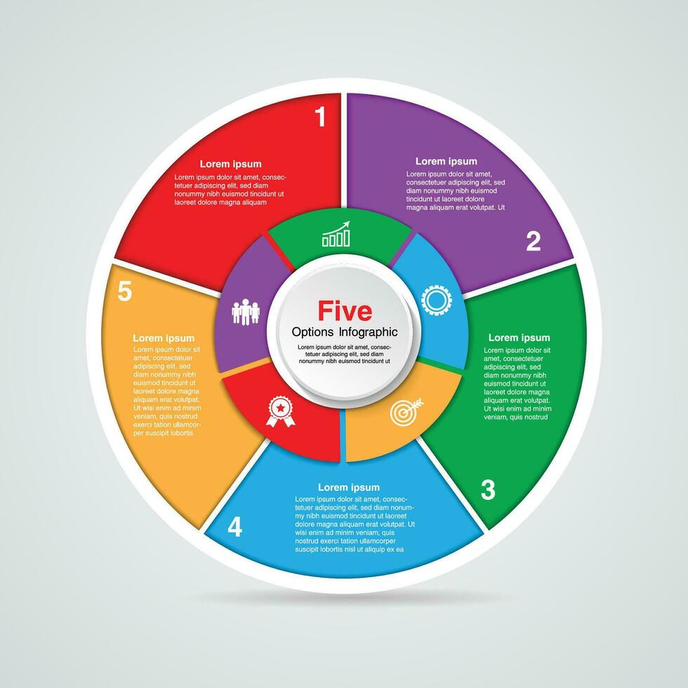 infográfico com cinco passos com diferente cores pode estar usava para fluxo de trabalho disposição, diagrama, o negócio degrau opções, bandeira, rede Projeto. vetor