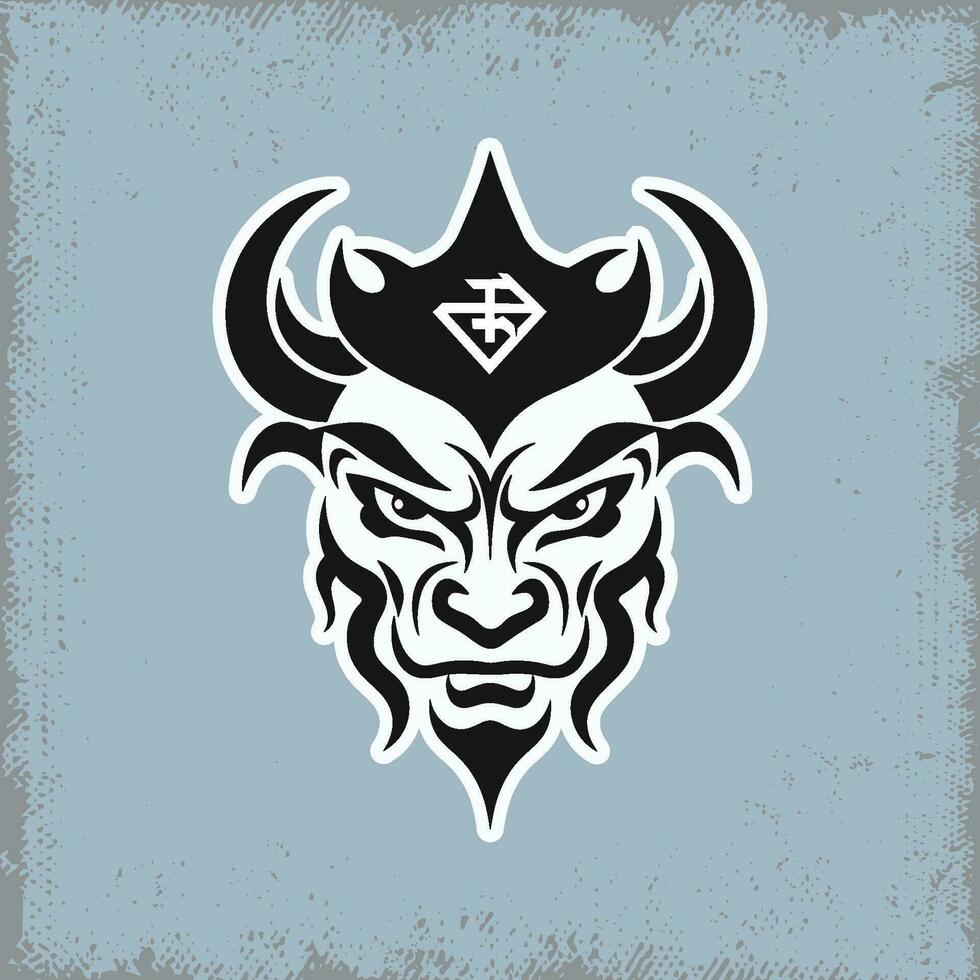 chifrudo demônio com triangular símbolo dentro Preto e branco vetor