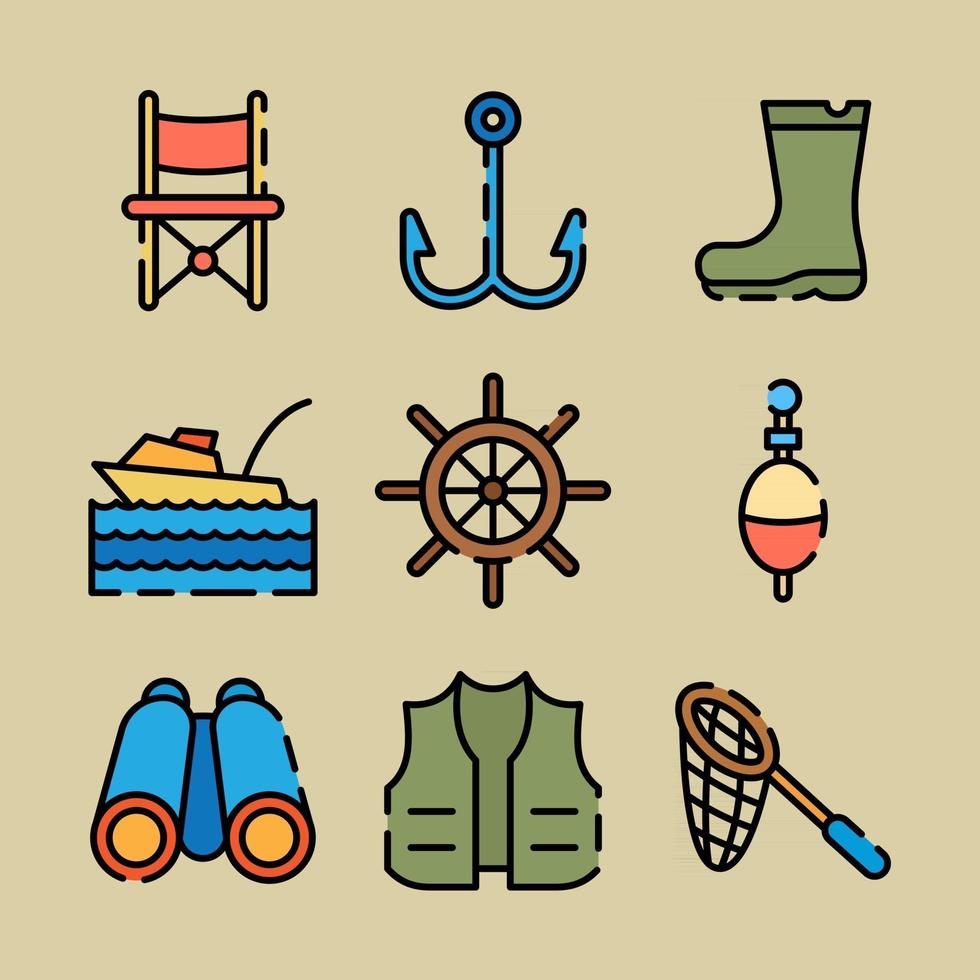 ícones de equipamento de pesca vetor