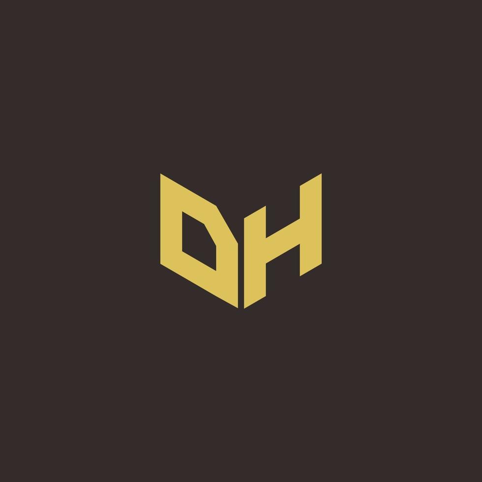 dh logo letter modelo de design de logotipo inicial com fundo dourado e preto vetor