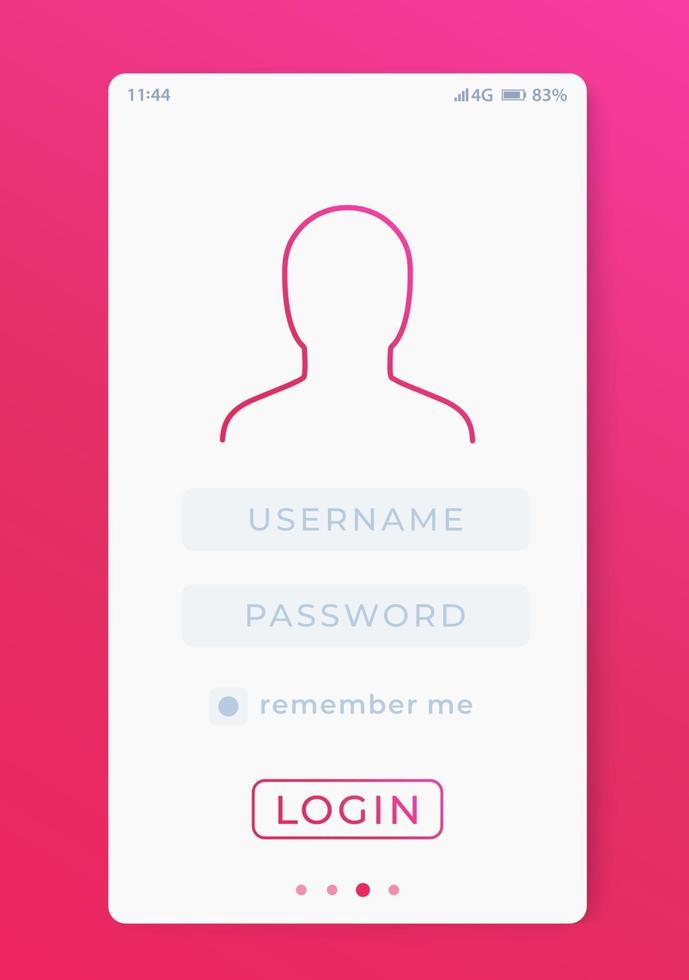 login de usuário, design de modelo de vetor de interface móvel