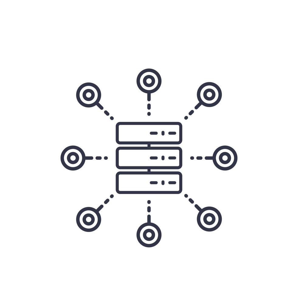 mainframe, servidor, ícone linear de serviço de hospedagem em branco vetor