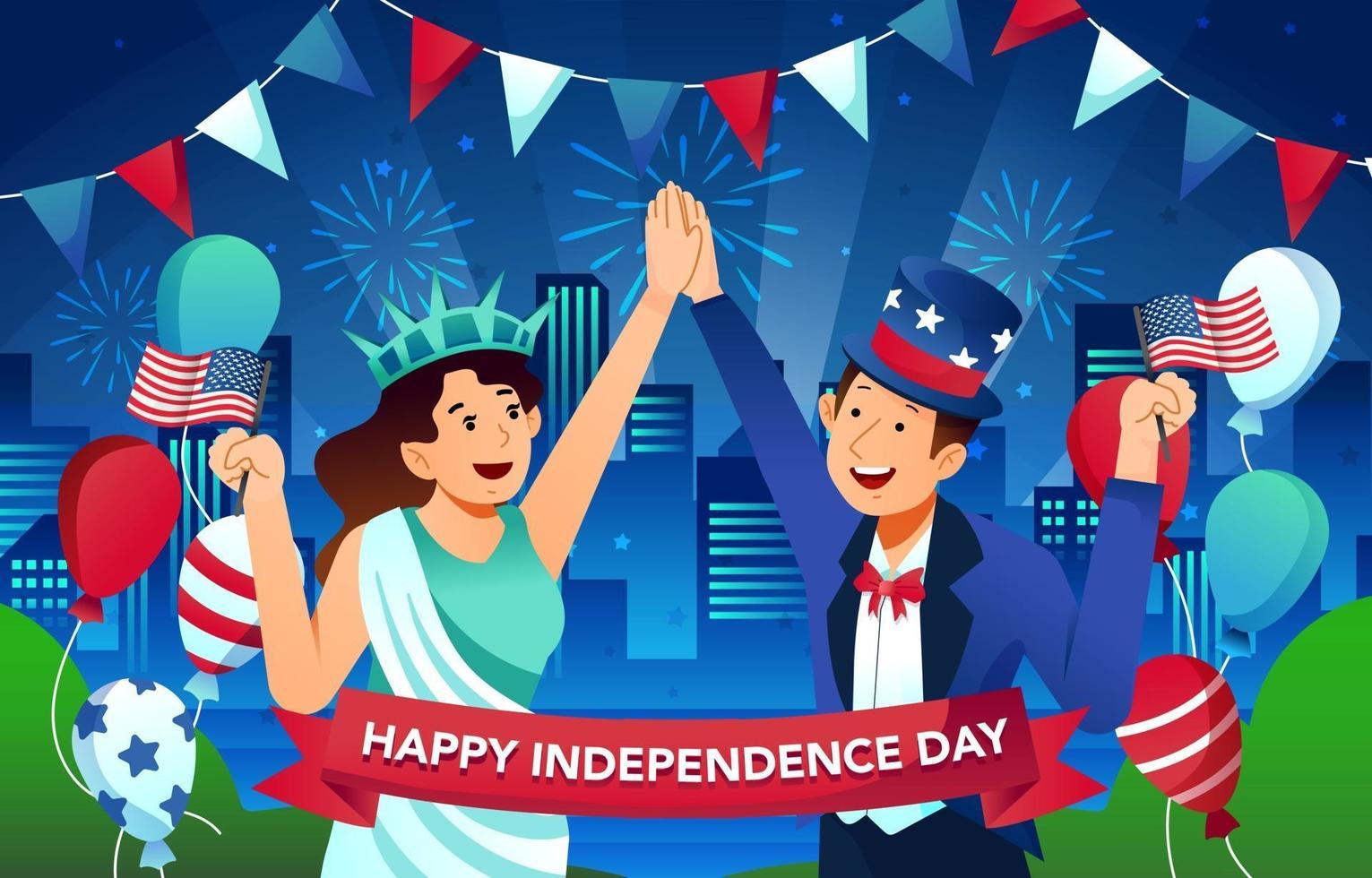 pessoas celebram o dia da independência americana vetor