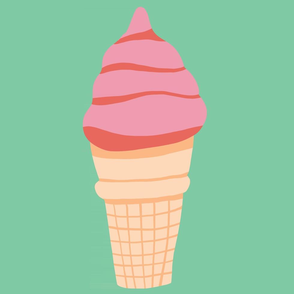 desenho à mão livre colorido de um cone de sorvete. vetor