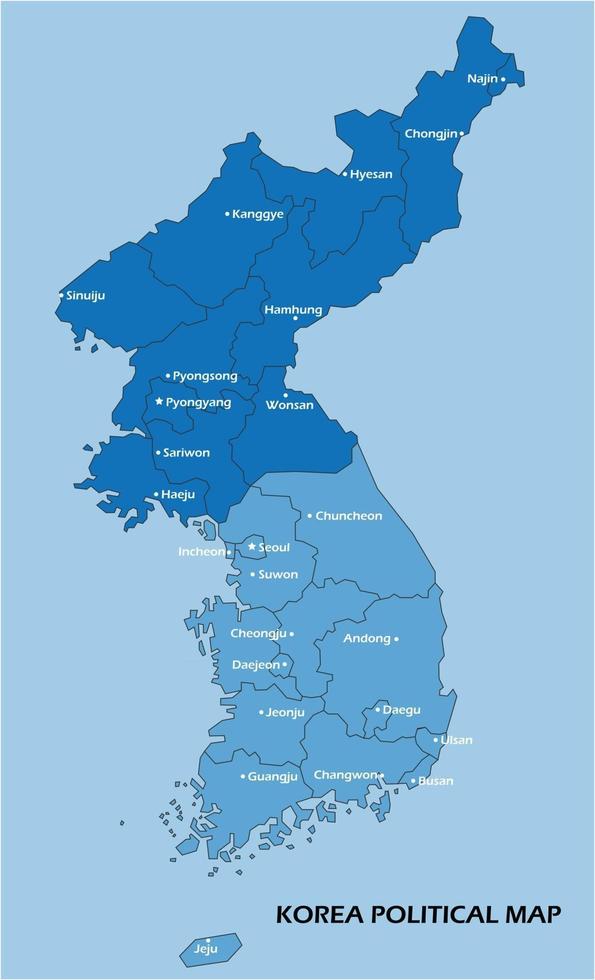 mapa político da Coréia dividido por estilo de simplicidade de contorno colorido do estado. vetor