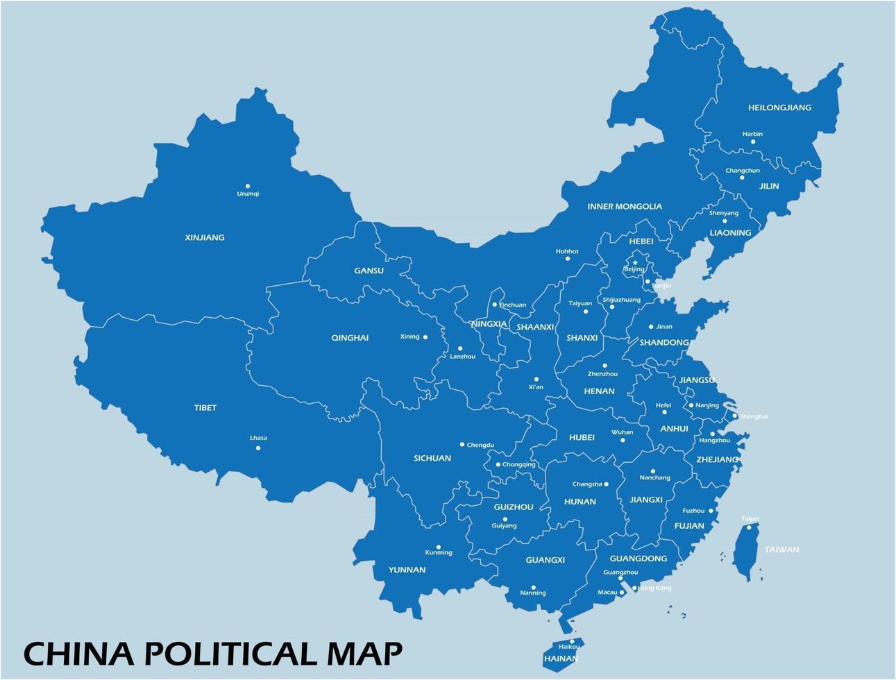 mapa político da china dividido por estilo de simplicidade de contorno colorido de estado. vetor