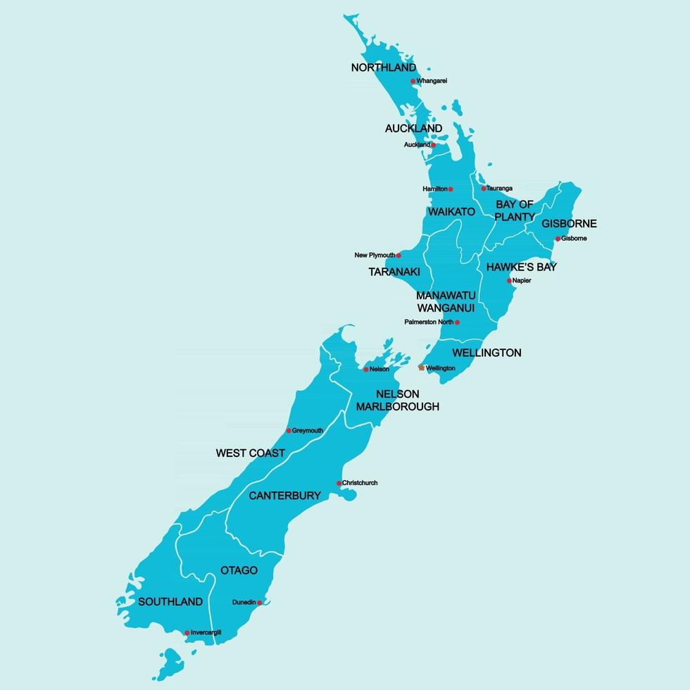 Doodle desenho à mão livre mapa político da Nova Zelândia com as principais cidades. vetor