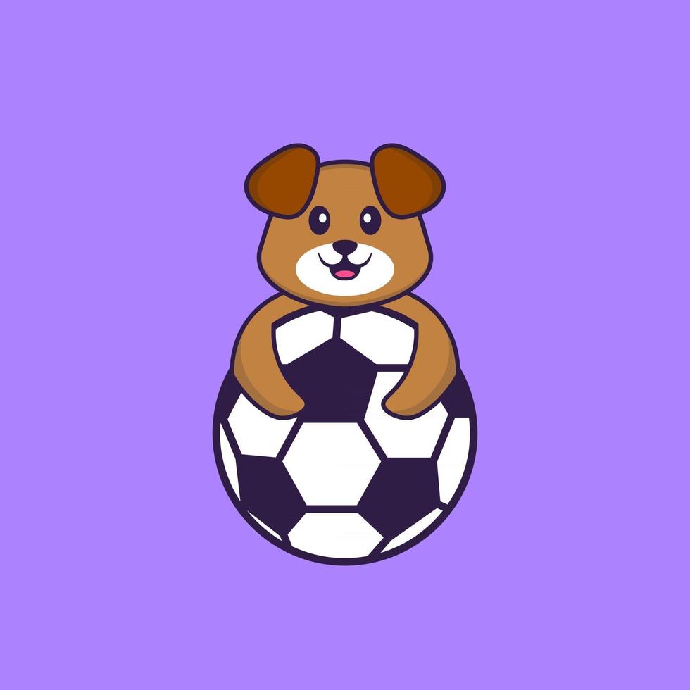 cachorro bonito jogando futebol. conceito de desenho animado animal isolado. pode ser usado para t-shirt, cartão de felicitações, cartão de convite ou mascote. estilo cartoon plana vetor