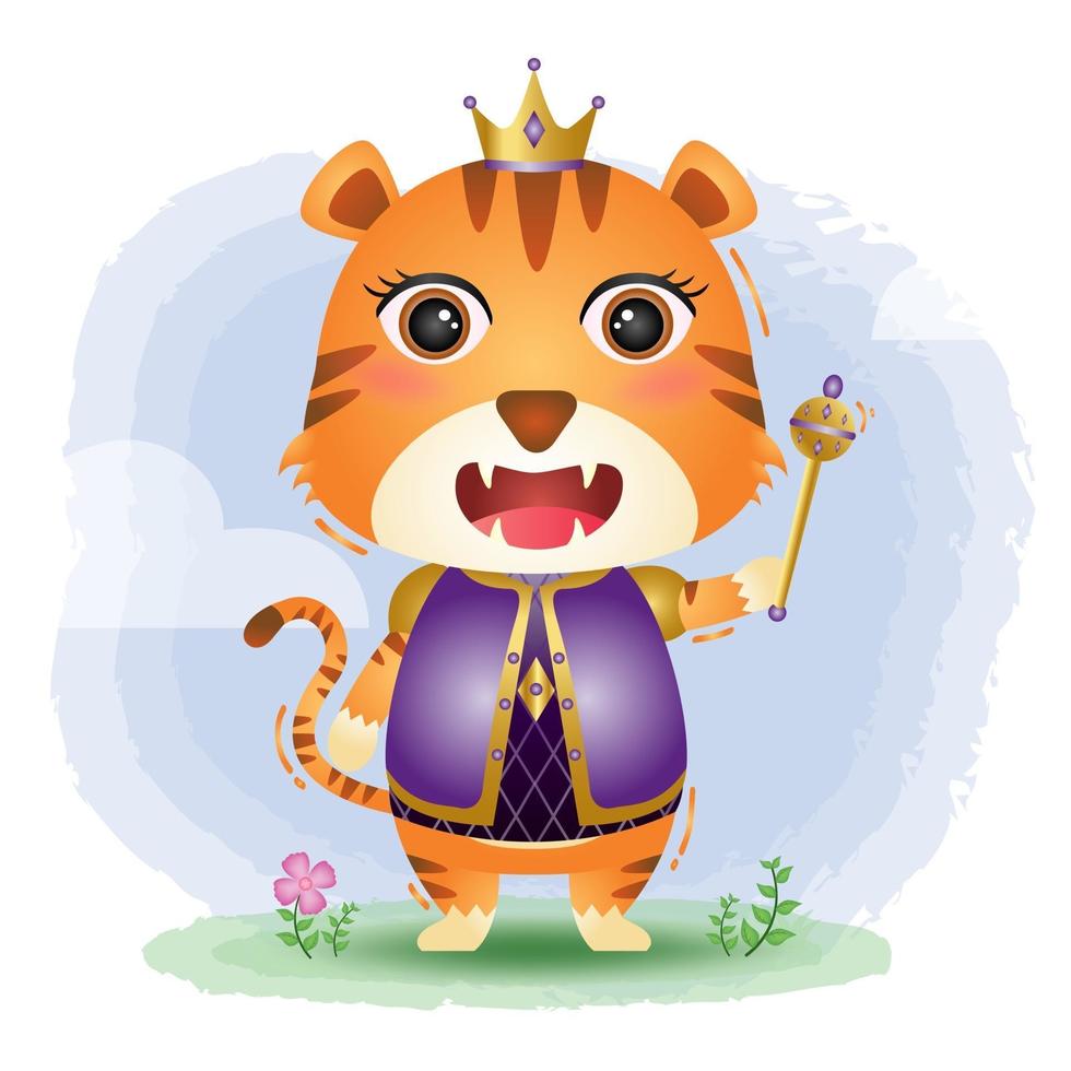 ilustração em vetor tigre rei fofo