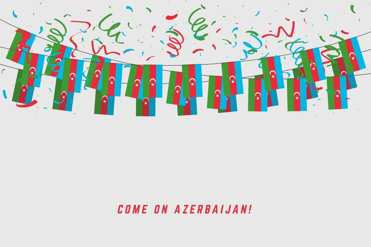 bandeira da guirlanda do azerbaijão com confetes em fundo branco, pendurar bandeirolas para banner de modelo de celebração do azerbaijão. vetor
