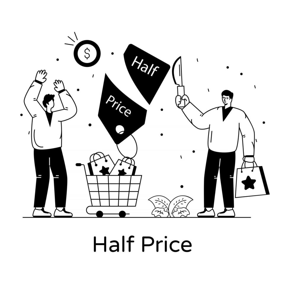 redução de preço pela metade vetor