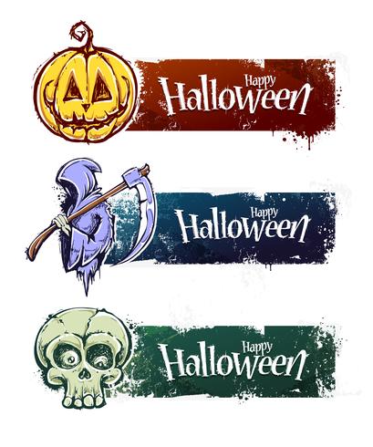 Banners de halloween desenhados à mão vetor