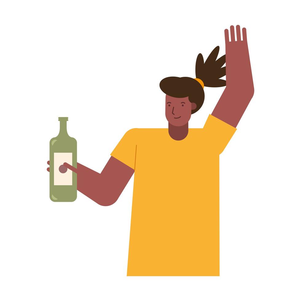 jovem celebrando com personagem de copo de vinho vetor