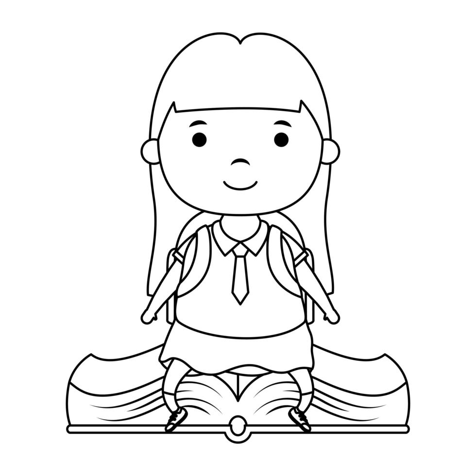 aluna bonitinha sentada no personagem do livro vetor