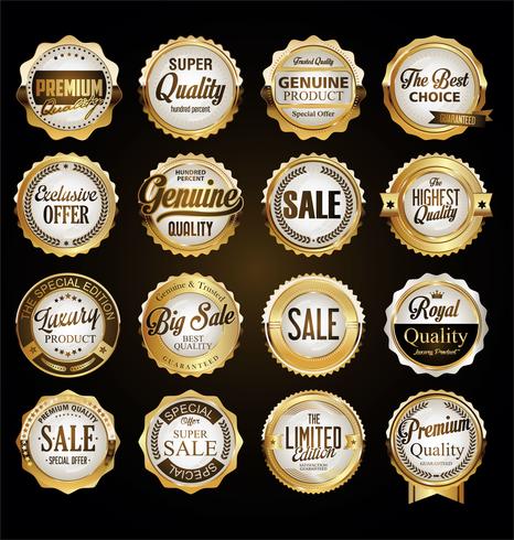 emblemas e etiquetas douradas de qualidade premium vetor