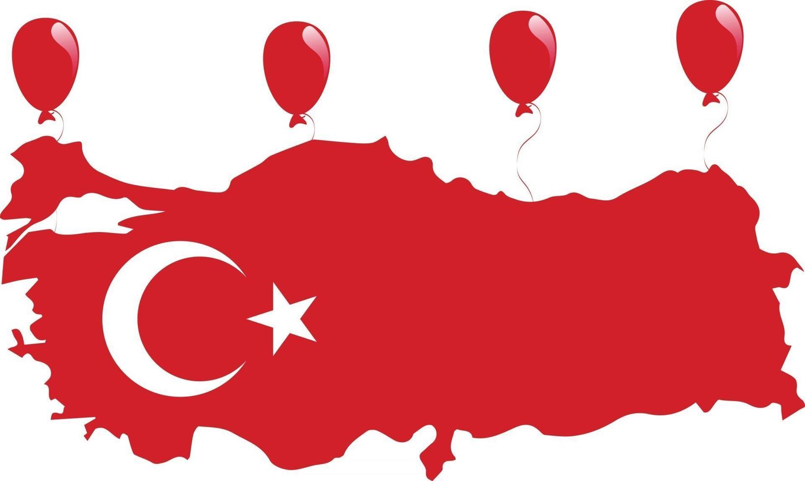 lua branca e estrela na bandeira nacional da Turquia vermelha e mapa vetor