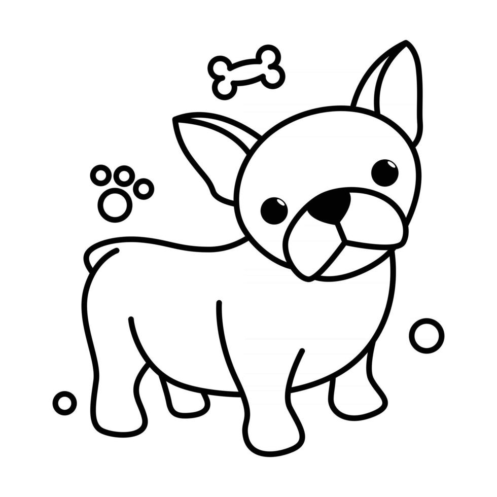 desenho de ilustração vetorial linha preta sobre um fundo branco de um lindo buldogue francês. vetor