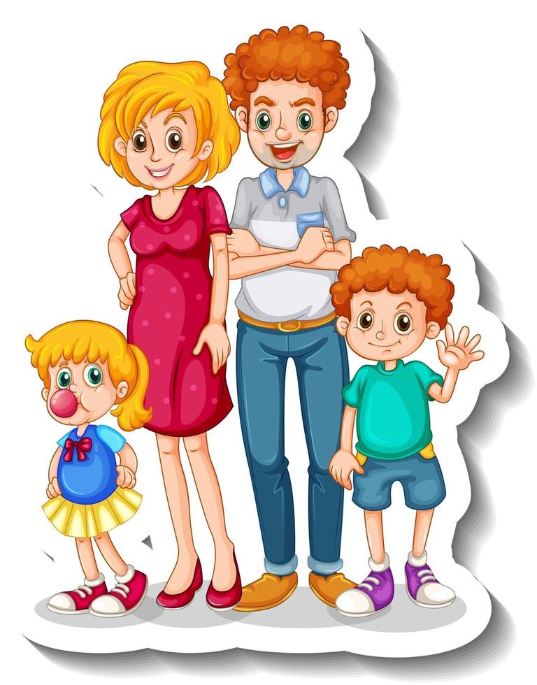 um modelo de adesivo com um personagem de desenho animado de pequenos membros da família vetor